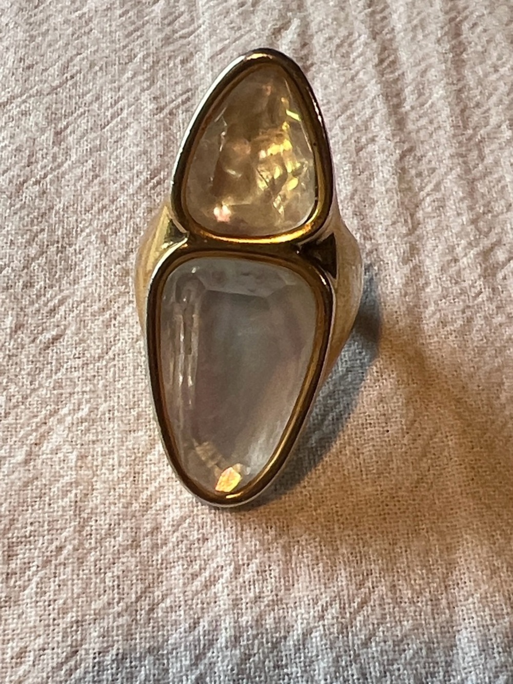 Kendra Scott Gold-tone Double Glass Cabochon Statement Ring - Clear/Champagne